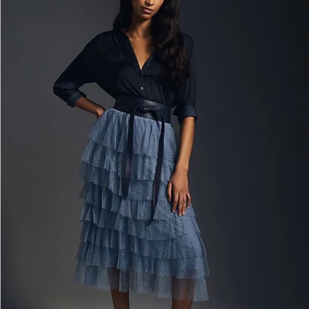 Anthropologie ruffled tulle midi skirt